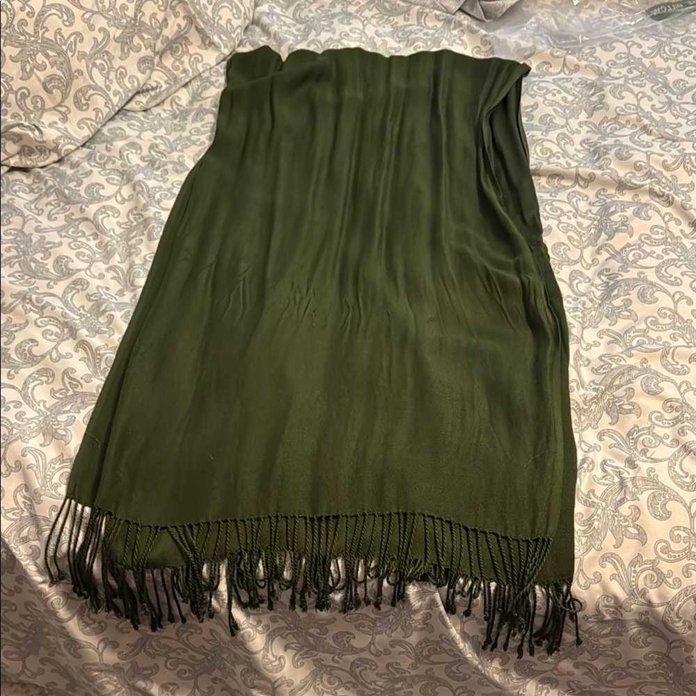 Olive Green Tassel Wrap Scarf - Picture 2 of 2